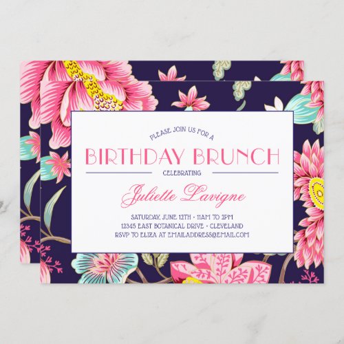 Floral Motif in Pink Aqua and Blue Birthday Invitation