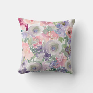 Floral Motifs in Watercolor Throw Pillow
