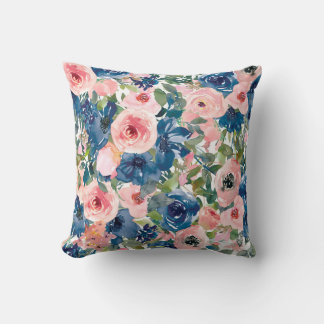Floral Motifs in Watercolor Throw Pillow