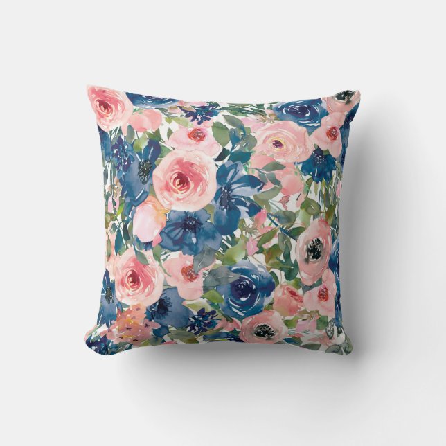 Floral Motifs in Watercolor Throw Pillow (Front)