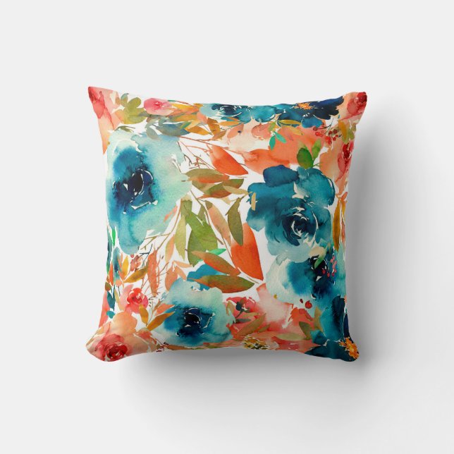Floral Motifs in Watercolor  Throw Pillow (Front)