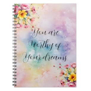 Floral Motivational Notebook Aesthetic Pastal