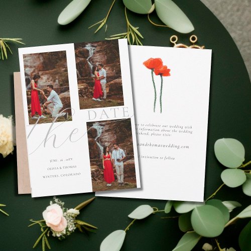 Floral Mountain Modern Wedding 3 Photos Save Date Invitation