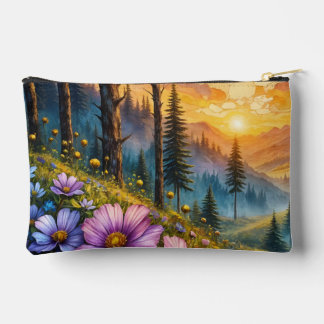 Floral Mountain Valley Sunrise Landscape Accessory Pouch