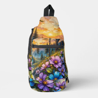 Floral Mountain Valley Sunrise Landscape Sling Bag