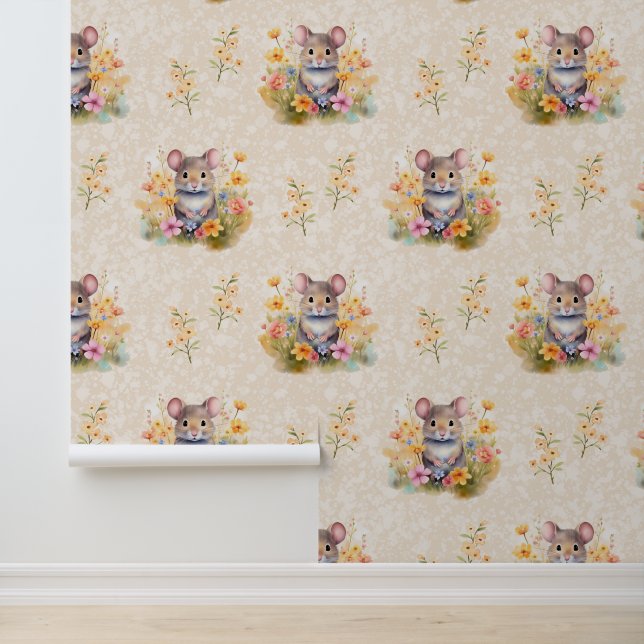 Floral Mouse on Cream Wallpaper (Application)