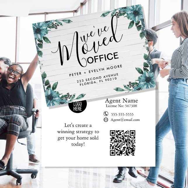 Floral moved office business announcement postcard (Creator Uploaded)