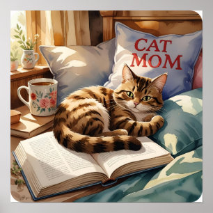Floral Mug & Feline – Cat Mom Pillow Room Decor