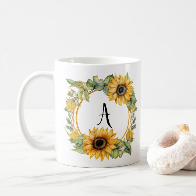Floral Mug Personalized Monogram Custom Name  (With Donut)