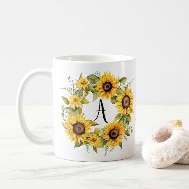 Floral Mug Personalized Monogram Custom Name  (With Donut)