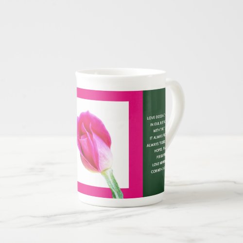 Floral Mug Pink Rose Corinthian Verse on Love Bon Bone China Mug