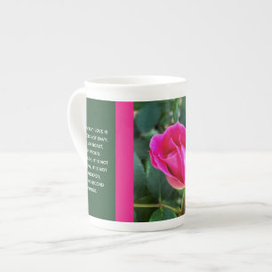 Floral Mug, Pink Rose Corinthian Verse on Love Bone China Mug