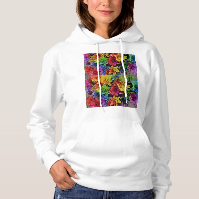 Floral Multi-Colored Hooded Sweatshirt (White) (Front)