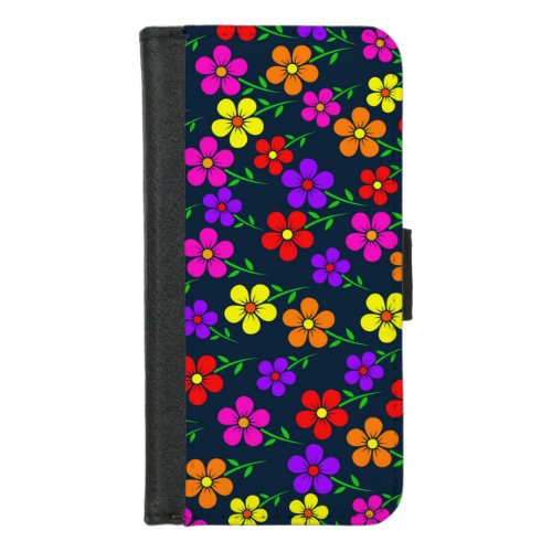 Floral Multicolored Flowers Leaves Pattern iPhone 87 Wallet Case