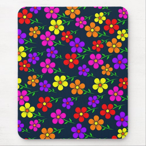 Floral Multicolored Flowers Leaves Pattern Mouse Pad