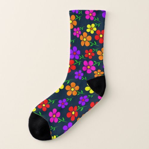 Floral Multicolored Flowers Leaves Pattern Socks