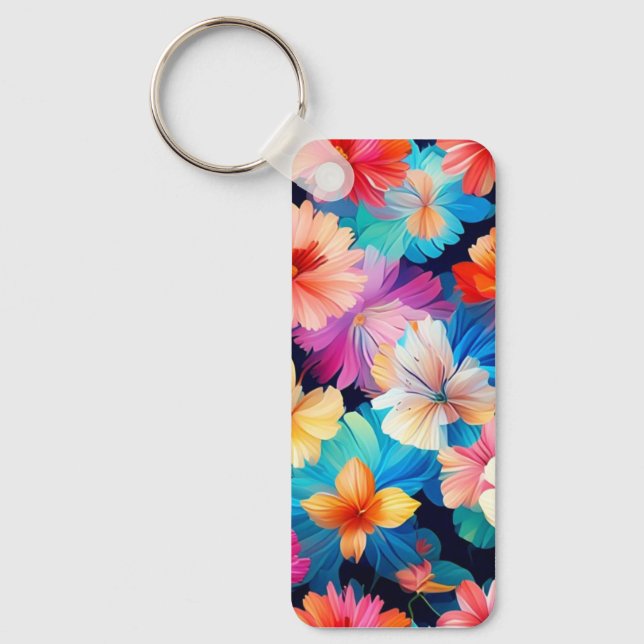 Floral Multicolored Flowers Pattern-37566 Keychain (Front)