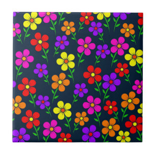 Floral Multicolored Flowers Pattern Ceramic Tile