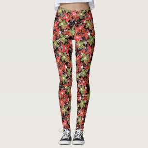 Floral multicolored sketch retro autumn leggings