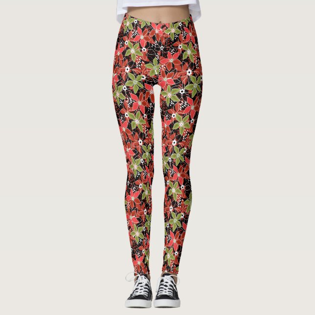 Floral multicolored sketch retro autumn  leggings (Front)