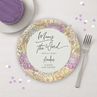 Floral Mum's the Word Surprise Baby Shower Paper Plates