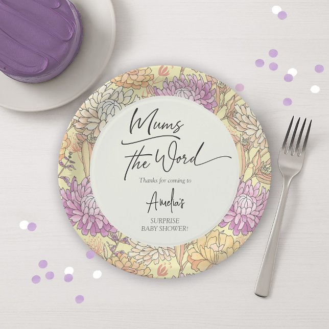 Floral Mum's the Word Surprise Baby Shower Paper Plates (Floral Mum's the Word Surprise Baby Shower Paper Plates)