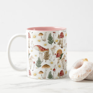 Floral Mushroom Cottagecore Pattern Two-Tone Coffee Mug