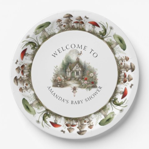 Floral Mushrooms Fairy Welcome Baby Girl Shower Paper Plates