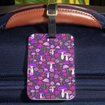 Floral Mushrooms Vibrant Pink  Purple & Black Luggage Tag by dulceevents at Zazzle