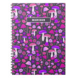 Floral Mushrooms Vibrant Pink, Purple &amp; Black Notebook at Zazzle