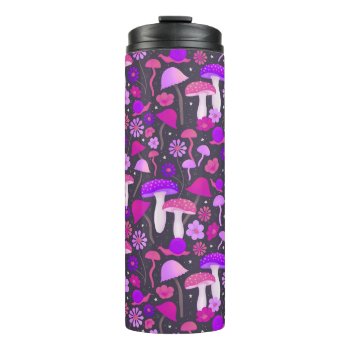 Floral Mushrooms Vibrant Pink  Purple & Black Thermal Tumbler by dulceevents at Zazzle