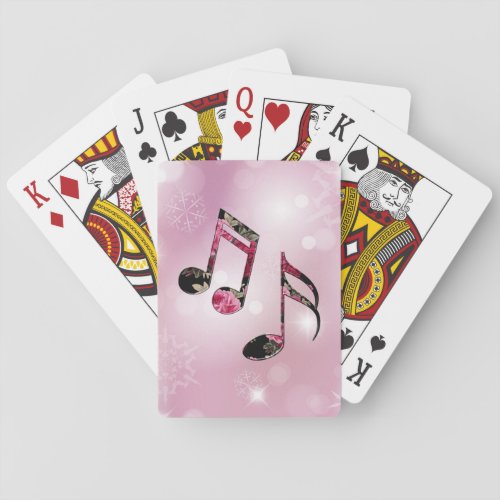 Floral Music Notes Pink Snowflakes Playing Cards