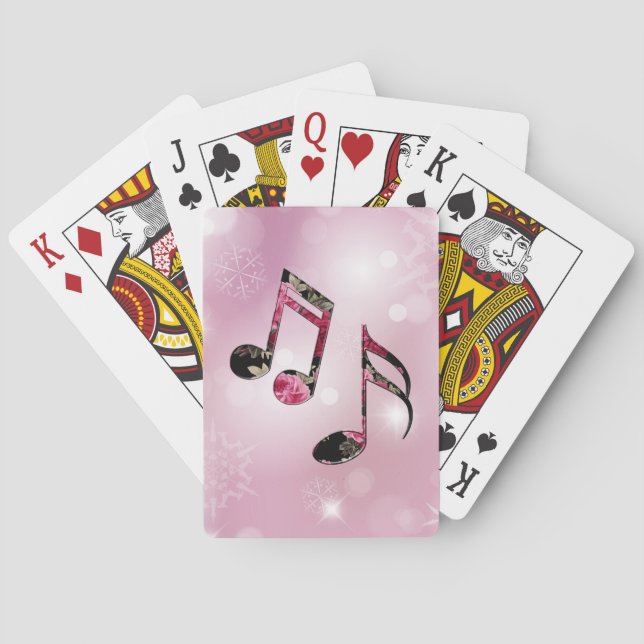 Floral Music Notes Pink Snowflakes Poker Cards (Back)