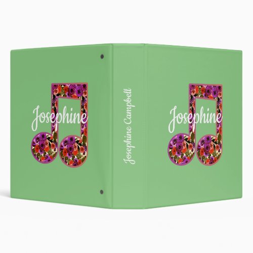 Floral Musical Note Personalized Sheet Music 3 Ring Binder