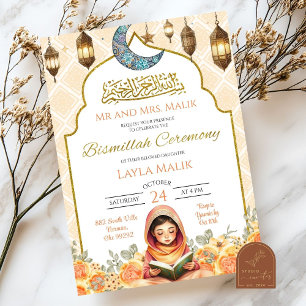 Floral Muslim Girl Bismillah Ceremony Invitation
