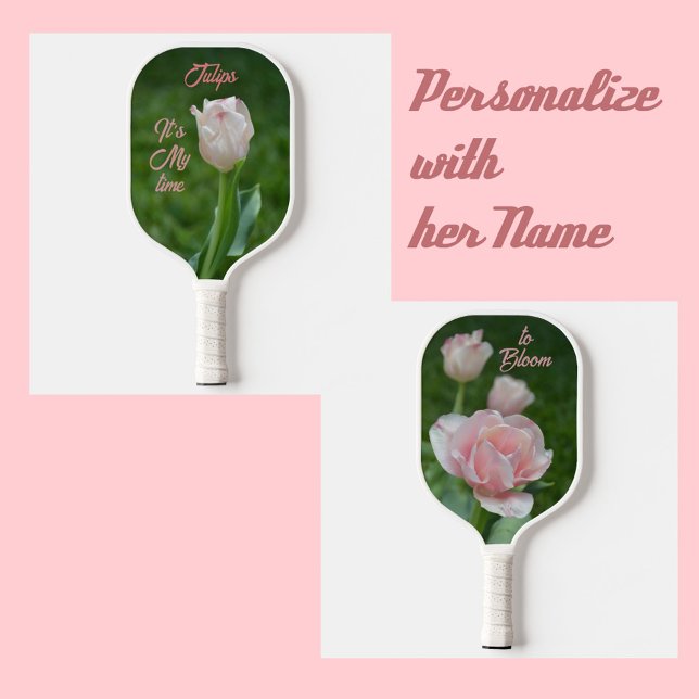Floral My Time to Bloom Pastel Pink Tulips Pickleball Paddle (Creator Uploaded)