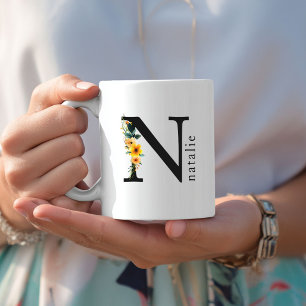 Floral N Monogram Mug with Editable Name