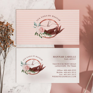 Floral Nail Art Manicure Hand Salon Monogram Logo Business Card
