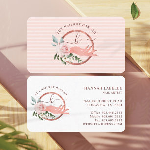 Floral Nail Art Manicure Hand Salon Monogram Logo Business Card