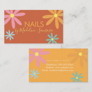 Floral Nail Technician Groovy Business Card