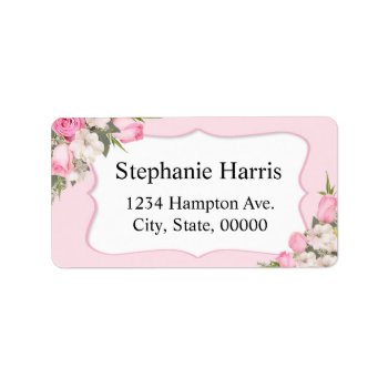 Floral Name Address Sticker Pink Roses by mybabybundles at Zazzle