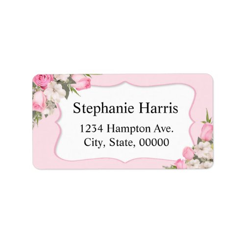 Floral Name Address Sticker Pink Roses