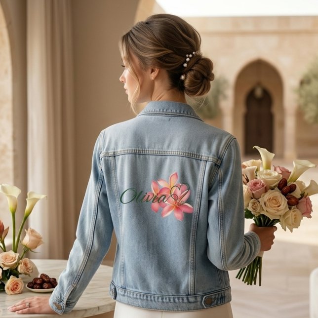 Floral Name Design | Elegant Bridal Gift Denim Jacket (Custom floral name design jacket—perfect for brides, bridesmaids, and unforgettable gifts.)