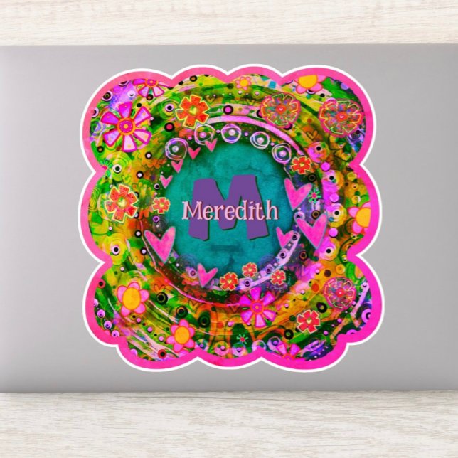 Floral Name & Initial Inspirivity FunPersonalized Sticker (Creator Uploaded)