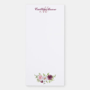 Floral Name & Initial Monogram Magnetic Notepad