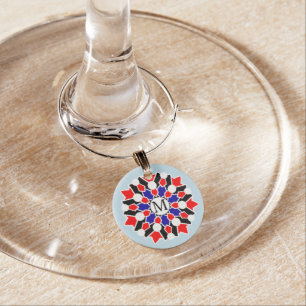 Floral Name Initial Personalized Blue Wine Charms