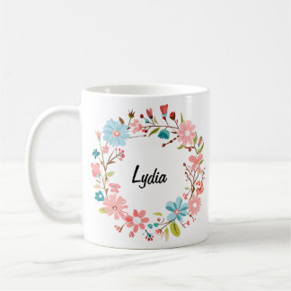 Floral Name Mug – Personalized Flower Wreath Gift