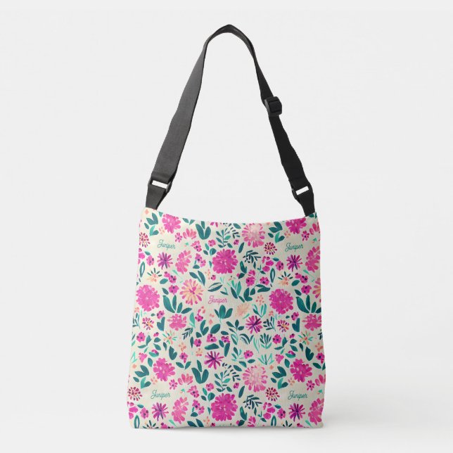 Floral Name Pattern Crossbody Bag (Front)