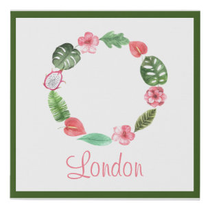 Floral Name Pink Watercolor Faux Canvas Print