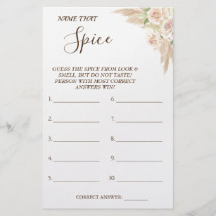 Floral Name that Spice Bridal shower game card Flyer
